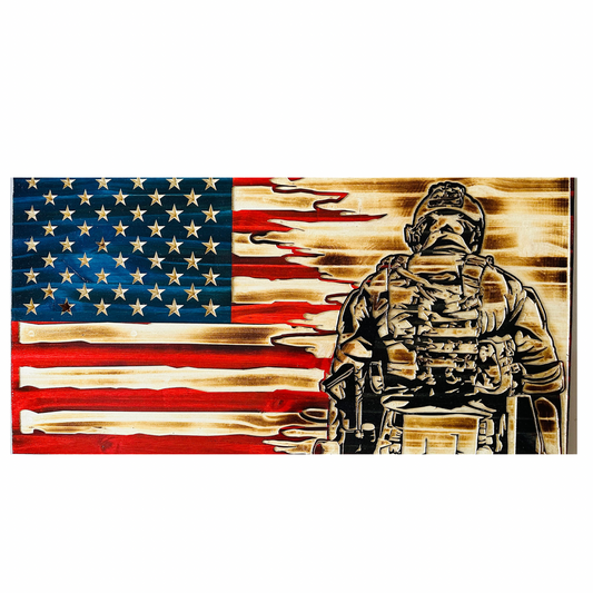 Soldier Wooden American Flag