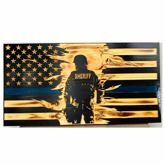 Police, Sheriff, or State Trooper Wooden American Flag