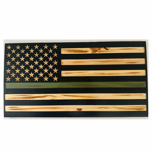 Thin Green Line Wooden American Flag Veteran Flag Military Flag