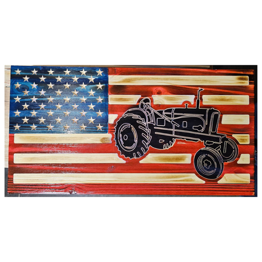 Tractor Wooden American Flag